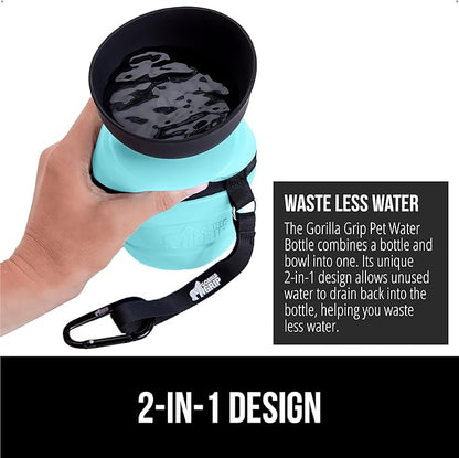 GORILLA GRIP Dog Water Bottle, Portable Water Bowl Dispenser for Dogs, 12 oz Leak Proof Pet Travel Squeeze Bottles Food Grade Silicone, Stocking Gifts for Pets to Go Puppy Essentials, Turquoise