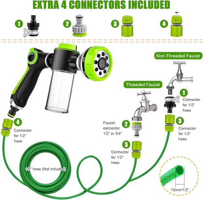 Dog Washing Hose Attachment, 8-in-1 Sprayer Mode Garden Hose Nozzle with Pet Bathing Brush and 100cc Soap Dispenser Bottle, Adopted in Watering Flowers, Car Wash, Dog and Horse Showering (Green)