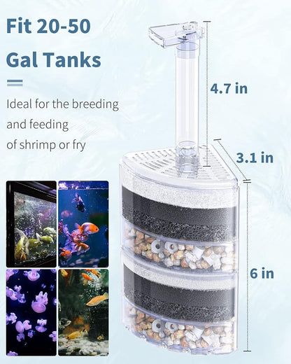 Pawfly Aquarium Corner Sponge Filter Quiet Small Fish Bio Foam Filter with Natural Stones Gravels and Ceramic Rings for Betta Fry Shrimp Fish Tanks up to 50 Gallons (Air Pump Not Included)