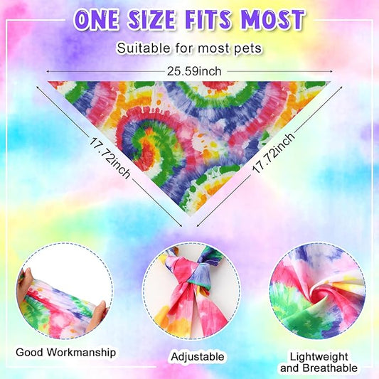 Amylove 120 Pcs St. Patrick's Day Dog Bandanas Bulk Holiday Triangle Dog Pack Puppy Kerchief Bandana Adjustable Spring Pet Scarf for Pet Cat Costume Accessories Decor(Tie Dye)