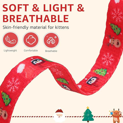 SCENEREAL Christmas Cat Bandana Collar with Bell Bowtie - 2 Pack Breakaway Kitten Collars, Adjustable Cute Pet Accessories for Cats and Small Dogs