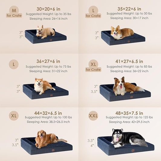 EHEYCIGA XL Dog Bed Memory Foam for Crate, Extra Large Dog Bed Orthopedic with Washable Removable Cover, Waterproof Pet Sofa Couch XLarge Size Dogs, 41x27x6.5, Navy Blue