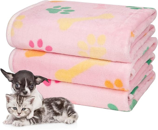 Dono 1 Pack 3 Dog Blankets for Small Dogs, Soft Fluffy Paw Print Pattern Fleece Pet Blanket Warm Sleep Mat, Puppy Kitten Blanket Doggy Mat for Dog Cat Kitten Doggy -23*16in (M(30*20"), Brown Bone)