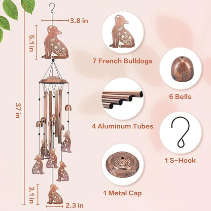 French Bulldog Wind Chimes for Outside,Dog Gifts for Women/Men/Sympathy Gift/Memorial Gifts/Birthday Festival Metal windchimes Outdoors/Indoors,Patio,Garden Decor,Home,Porch,Yard