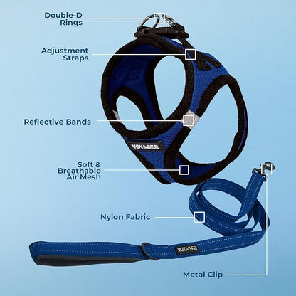 Best Pet Supplies Voyager Step-in Air All Weather Mesh Harness and Reflective Dog 5 ft Leash Combo with Neoprene Handle, for Small, Medium and Large Breed Puppies - Royal Blue/Black Trim, XX-Small