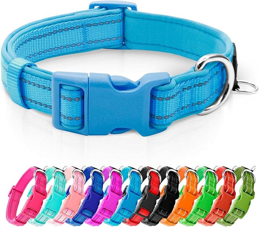 azuza Reflective Dog Collar,Soft Neoprene Padded Pet Collar with ID Tag Ring,Adjustable for Puppy and Small Dogs,Sky Blue,XS