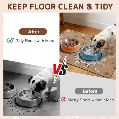 Dog Food Mat for Bowls, Absorbent Quick Dry Dog Cat Mats for Food and Water, Non-Slip Backing Pet Mat Pet Supplies - Bone Pattern