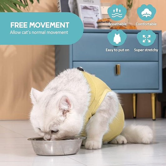 Avont Cat Recovery Suit - Kitten Onesie for Cats After Surgery, Cone of Shame Alternative Surgical Spay Suit for Female Cat, Post-Surgery or Skin Diseases Protection -Yellow(M)