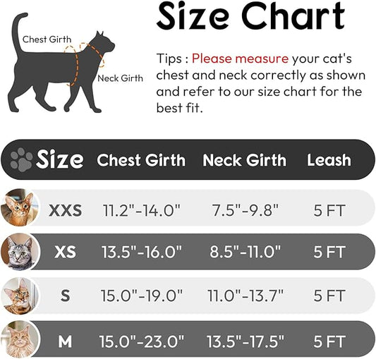 Dooradar Cat Harness and Leash Set, Escape Proof Safe Adjustable Kitten Vest Harnesses for Walking, Easy Control Soft Breathable Mesh Jacket with Reflective Strips for Cats, Black, XXS