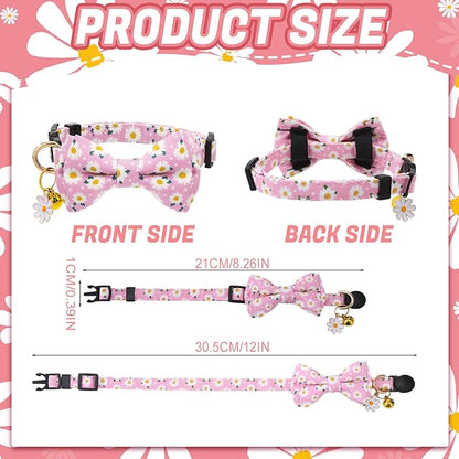 6 Pack Breakaway Cat Collars with Bow Tie and Bell Floral Kitten Cat Collars Adjustable Cat Bowtie Collar with Pendants for Girl Boy Kitten Cats