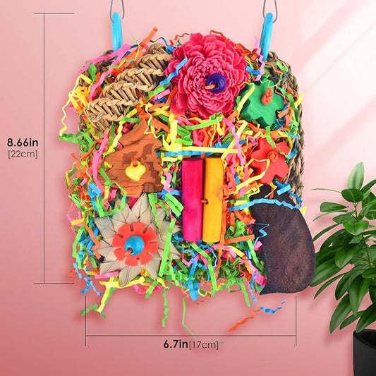 KATUMO Bird Toys - Parrot Grass Mat Foraging Wall Toys Shredder for Cockatiel, Conure, Lovebird, Budgie, Parakeet - Small Medium Birds