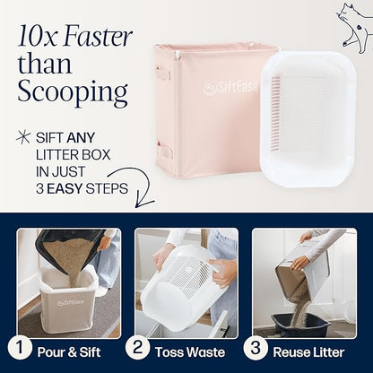 Cat Litter Sifter - SiftEase Sifting Litter Box Cleaner, Large Litter Box Sifter with Bin for Fast & Easy Scoop Free Cleaning and Longer Lasting Litter (2 Pack Pink)