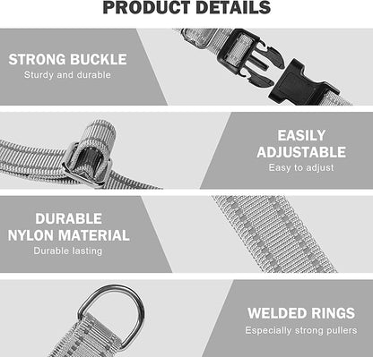 Hikiko Reflective Martingale Dog Collars with Buckle Nylon Adjustable No Slip Training Pet Collar (Medium, Sliver Grey)