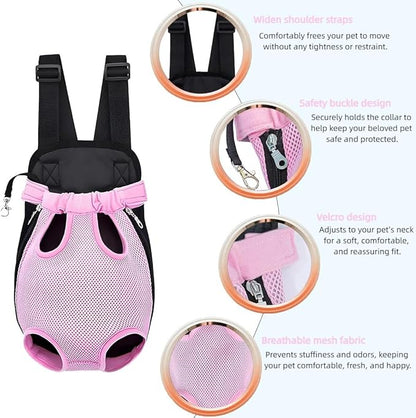 Pet Dog Carrier Backpack, Portable Breathable Mesh Chest Carrier, Polyester Woven Double Shoulder Pet Bag for Outdoor Adventures (Pink, Medium)