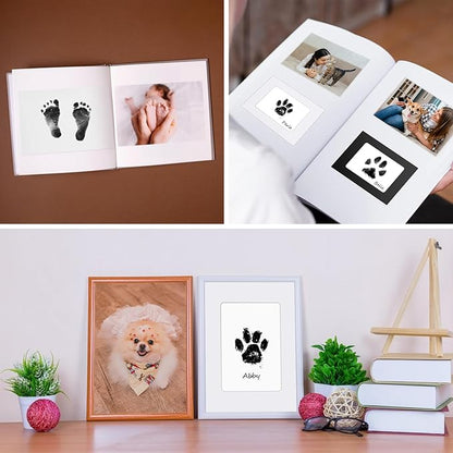 Nabance Inkless Paw Print Kit for Dogs, Cats with 3-Pcs Round Ink Pad & 2 Paper Frame, Clean Touch Dog Nose & Baby Handprint Kit, Pet Paw Print Impression Kit, Keepsake Gifts for Pet Lovers, New Moms