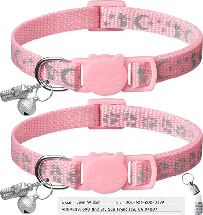 LLHK 2 Pack Breakaway Cat Collars & 2 Pcs Name Tags,Reflective Safety Kitten Collar with Bell,for Girl Boy Male Cats,Adjustable 7''-12'', Personalized ID Tag,Pet Supplies,Accessories