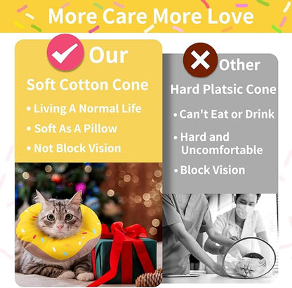 Cat Cone Collar Soft, Waterproof Cat Recovery Collars Spay Cones to Stop Licking Cute Donut E Collar After Surgery Anti-Lick Wound Healing Safety Elizabethan Collar for Kittens (Donut Yellow, Medium)