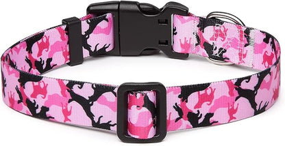 Mercano Adjustable Dog Collar - Special Design Patterns, Soft Nylon Comfortable Durable Pet Collar for Small Medium Large Dogs (XS, Dog Camouflage Pink)