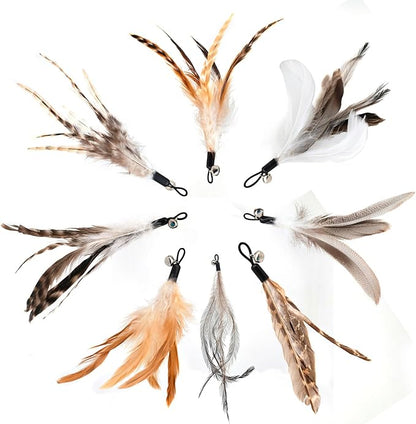 Natural unstained Feathers,8PCS Cat Feather Toys Replacement Wand Toy Refills, Cat Feathers Refill for Indoor Cats,Perfect Wand Attachments