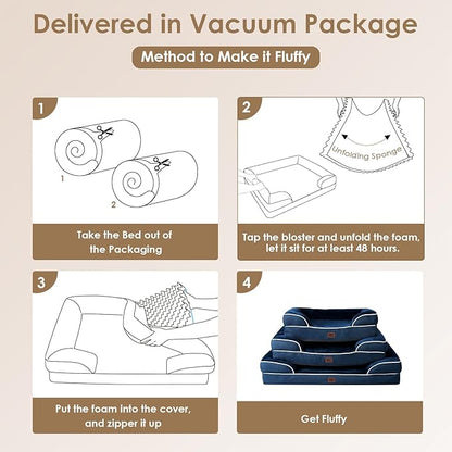 EHEYCIGA Orthopedic Dog Bed for Medium Dogs, Waterproof Memory Foam Medium Dog Beds with Sides, Non-Slip Bottom and Egg-Crate Foam Pet Couch Bed with Washable Removable Cover, Navy