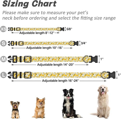 Reflective Dog Collar for Small Dogs, Cute Flower Theme Adjustable Heavy-Duty Nylon Puppy Collar for Boy and Girl Female, Soft Pet Accessories with Quick Release Buckle, Yellow