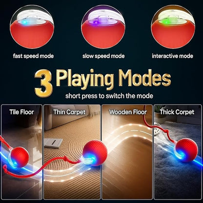 Purrmitive 2026 Durable Interactive Cat Toys for Indoor Cats, Dog Toys Ball, Rolling Pet Ball, Smart Automatic Cat Chase Balls Toy, Interactive Dog Toys Speedy Tail,Kitten & Cat Toys Interactive (Red)