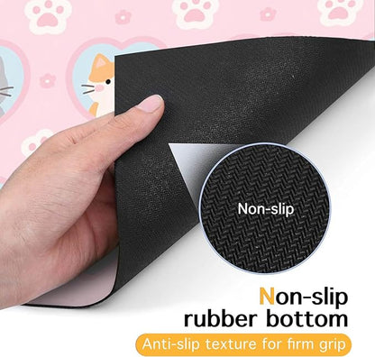 Cat Feedings Mats 20x12 inch Pink Kitten Print Pet Bowl Placemat Non Slip Mat for Cat Food and Water Indoor Kitty Feeding Station Cute Cats Meal Mats for Small Pets Kitchen Floor Use