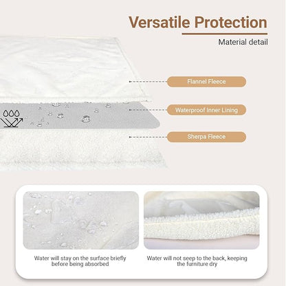 Waterproof Dog Blanket for Large Dogs - Reversible Washable Pet Blanket, Soft Sherpa Fleece Furniture Protector, Cat Throw Bed Couch, Cream, 60"x80"