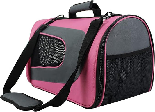 EliteField Deluxe Soft Pet Carrier (3 Year Warranty, Airline Approved), Multiple Sizes and Colors Available (20" L x 11" W x 11" H, Pink+Gray)