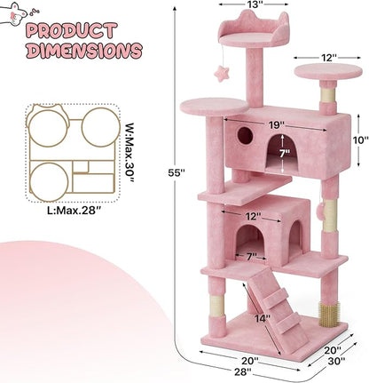 MoNiBloom 54 Inch Cat Tree Tower for Indoor Cats Large Adults, Pink Cat Tower with Scratching Post, Multi-Level Furniture Activity Center with Cat Condo Pet Play House, Soft Pink