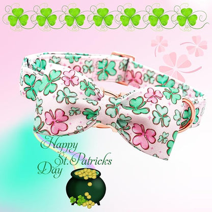 Lionheart glory Dog Bow Collar St. Patrick's Day Dog Collar for Large Dogs, Adjustable Green Collars Lucky Clover Shamrock Dog Collar with Bowtie Pet Collar Bows