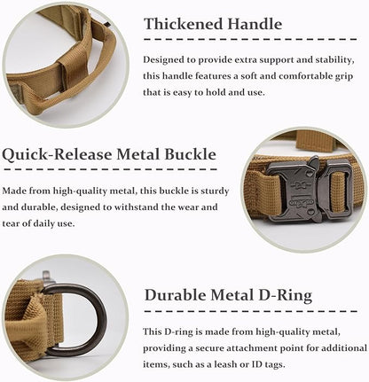 Tactical Dog Collar, Adjustable Military Training Nylon Dog Collar with Control Handle and Heavy Quick-Release Metal Buckle for Small Medium Large Dogs, Camo M