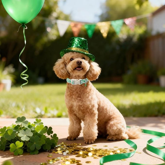 St Patricks Day Dog Collar for Small Dogs - Leopard Lucky Clover Dog Collars, Lightweight Adjustable Irish Green Festival Shamrock Dogs Collars with Quick Release Buckle S