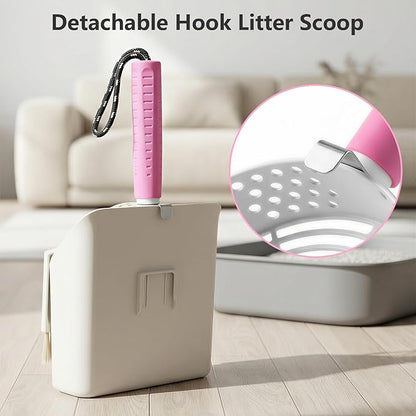 Cat Litter Scoop, Metal Scooper for Cat Box, Aluminum Alloy Sifter, Deep Shovel Poop Cleaner, Long Handle Ergonomic Grip, Rustproof Waterproof Construction, Design for Litter Box Cleaning