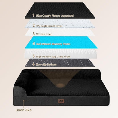 EHEYCIGA Extra Large Dog Bed Othorpedic, Memory Foam XL Dog Bed with Washable Removable Cover, Waterproof Pet Sofa Couch XLarge Size Dogs with Nonskid Bottom, 44x32x6.5, Black
