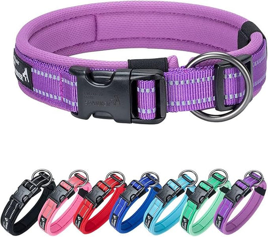 EXCELLENT ELITE SPANKER Reflective Dog Collar Classic Soft Padded Breathable Nylon Adjustable Pet Collar with Quick Release Buckle for Boy Girl Male Female Small Medium Large Dogs Training(Purple-S)