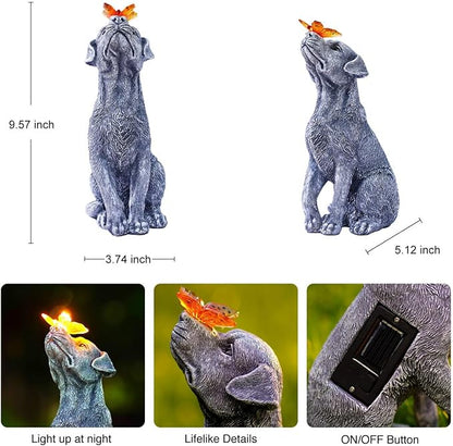 Goodeco Dog Statue with Solar Butterfly - Ideal Gifts for Dad, Mom or Birthdays, Beautifully Crafted Outdoor Decorations to Wow Your Guests