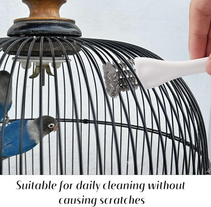 3pcs Bird Cage Brush Cleaner, Stainless Steel Bird Cleaning Brush Durable Droppings Removal Tool for Pet Parrot Fowl Cage Remover Cleaning Accessory