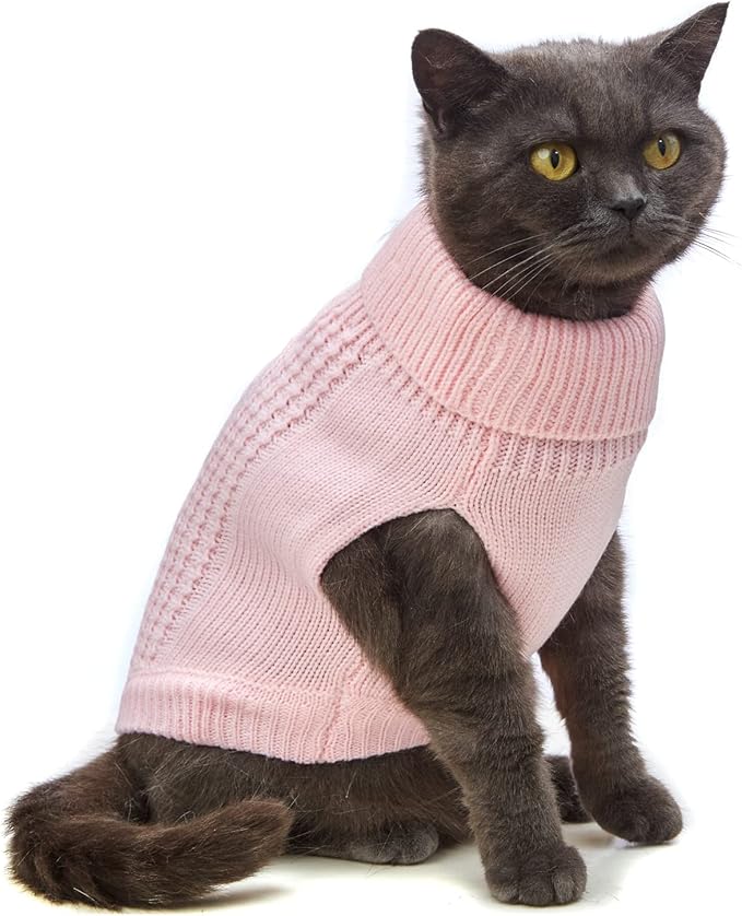 Stretchy Cat Sweater - 17 Colors & 6 Sizes | Snug Winter-Ready Knit for Boy/Girl Cats & Kittens(Light Pink, Medium)