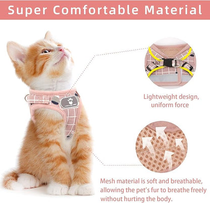 Cat & Dog Vest Harness - All Weather Mesh, Reflective Strap, Step-in Adjustable for Small Cats & Dogs (Pink-Pattern)