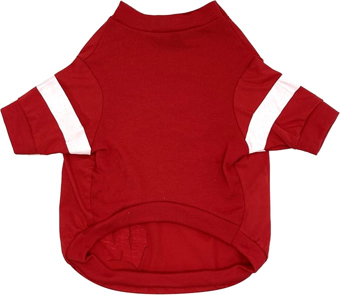 Pets First NCAA Wisconsin Badgers T-Shirt for Dogs & Cats. Size Large. Football/BASKTBALL Dog Shirt for College NCAA Team Fans. New & Updated Fashionable Stripe Design, Durable & Cute SP