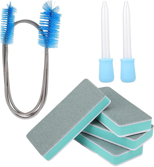 Aquarium Cleaning Tools Kit, Includes 4 Double Sided Sponge Scrubbers 2 Suction Cleaner Brushes & Water Pump Brush for Fish Tank Cleaning & Maintenance