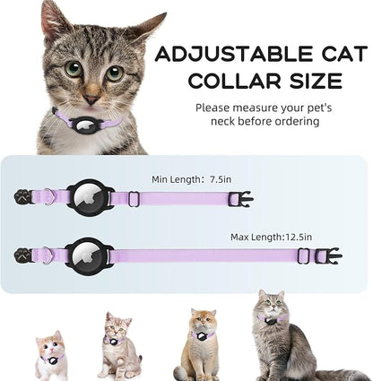 AirTag Cat Collars, Stretchy Collar with Apple AirTag Holder and Bell, Breakaway Ultra Design Elastic GPS Tracking Collars for Cats and Puppies, (7.5-12.5 Inch), Purple