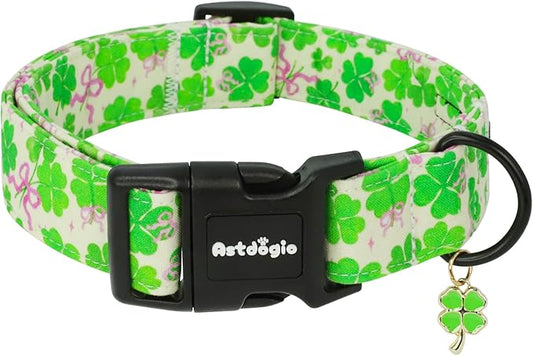 St. Patrick's Day Dog Collar, Cute Dog Collars with Green Clover, Adjustable Cotton Pet Collars for Small Medium Large Dogs, Ideal for Puppy Girl Boy Female Male Dogs Gifts-XS