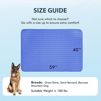 MICROCOSMOS Summer Cooling Mat & Sleeping Pad- Water Absorption Top, Materials Safe, Easy Carry, EZ Clean. Keep Cooling for Pets, Kids and Adults.(Navy Blue, 59" x 40")