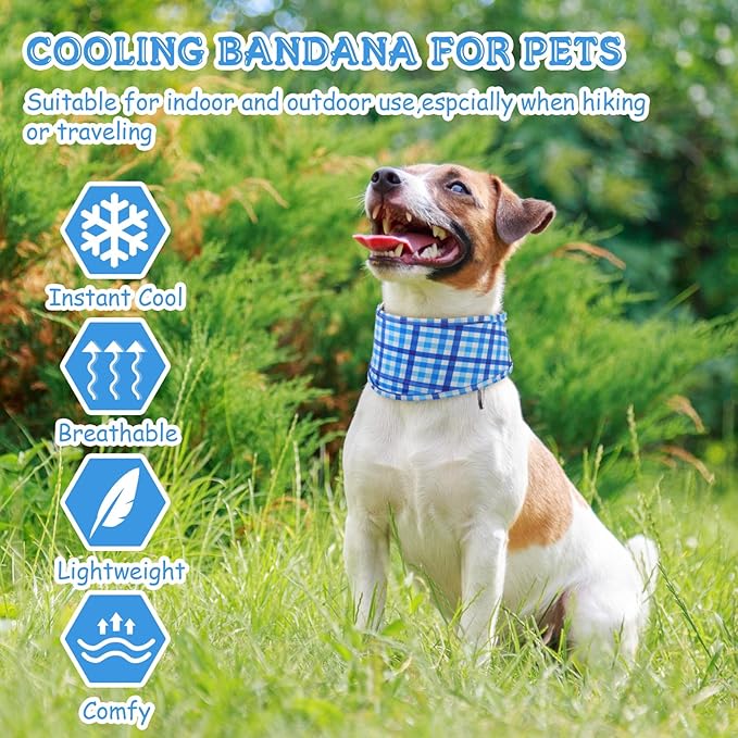 Talltalk 5 Pieces Dog Cooling Bandanas Neck Wraps Ice Scarf Pet Dog Cooling Collar Hunting Training Hiking Camping Accessories for Summer(Plaid,L)