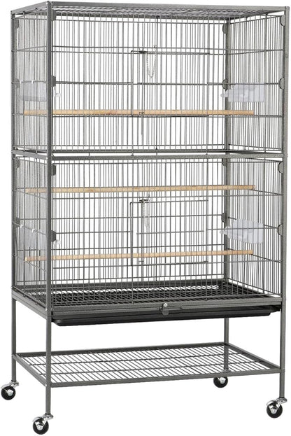 Topeakmart Wrought Iron Large Flight Parrot Bird Cage with Rolling Stand for Multiple Parakeets Conure Cockatiel Cage