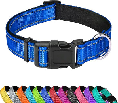 Reflective Dog Collar, Adjustable Soft Neoprene Padded Nylon Pet Collars with Buckle for Medium Dogs, Navy Blue,M