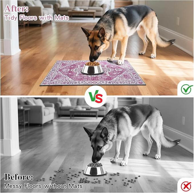 famibay Dog Food Mat, Absorbent Cat Dog Mats for Food and Water, No Stains Quick Dry Pet Cat Bowl Mats with Non Slip Backing, Boho Pet Feeding Mat for Floor Waterproof 12"x20"