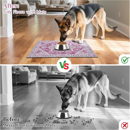 famibay Dog Food Mat, Absorbent Cat Dog Mats for Food and Water, No Stains Quick Dry Pet Cat Bowl Mats with Non Slip Backing, Boho Pet Feeding Mat for Floor Waterproof 12"x20"